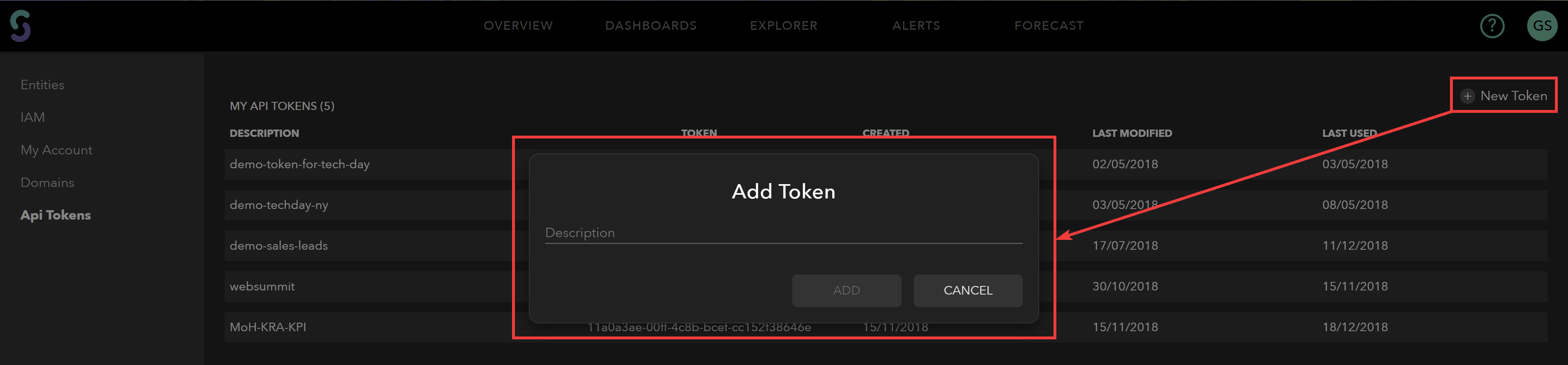 Screenshot of option Add Token