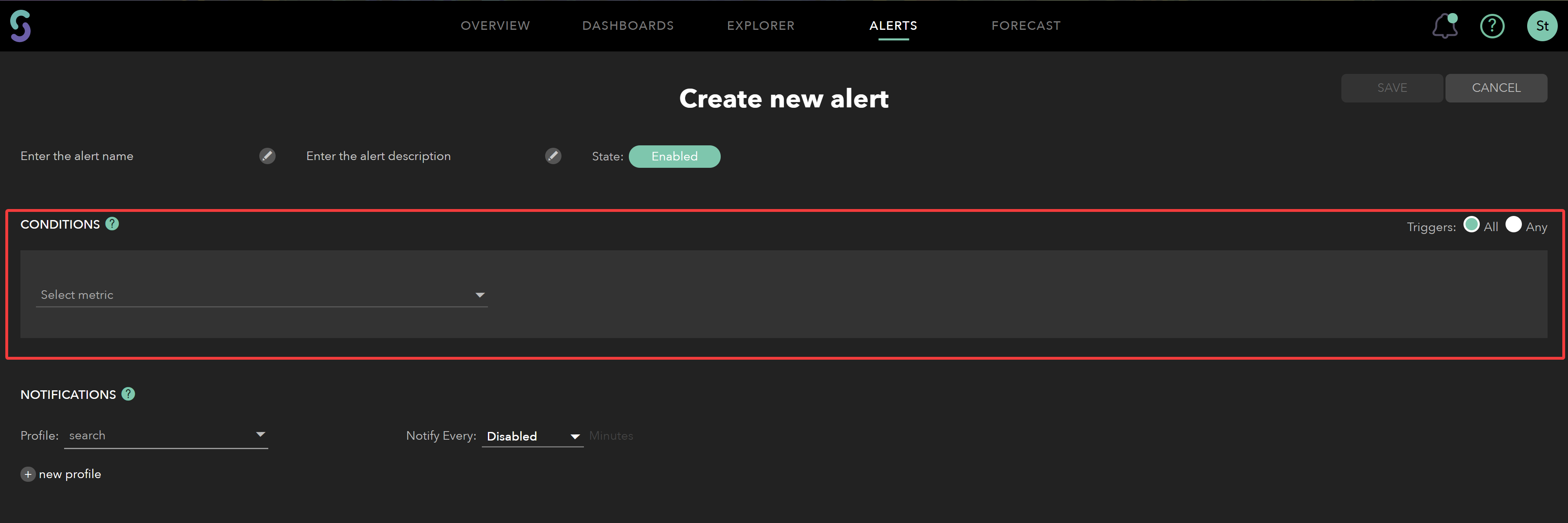 Overview of Create new alert